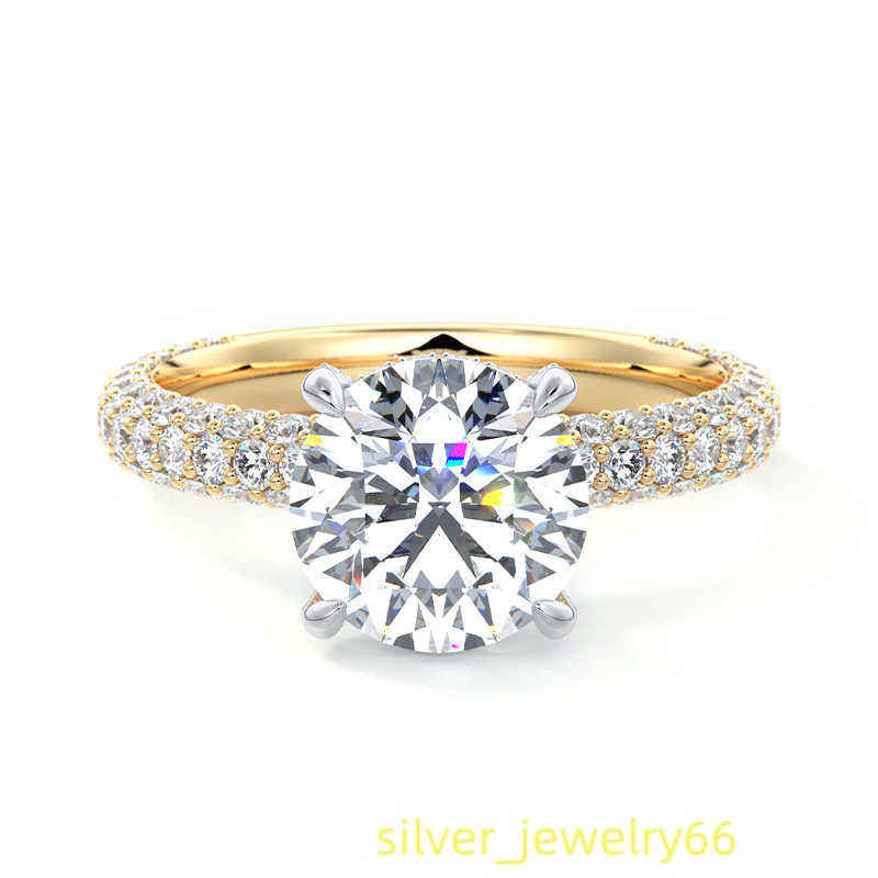 Luster Forever Romantic Jewellery 925 Silver 10K 14K 18K Triple Pave Setting Round Moissanite Ring for Wedding