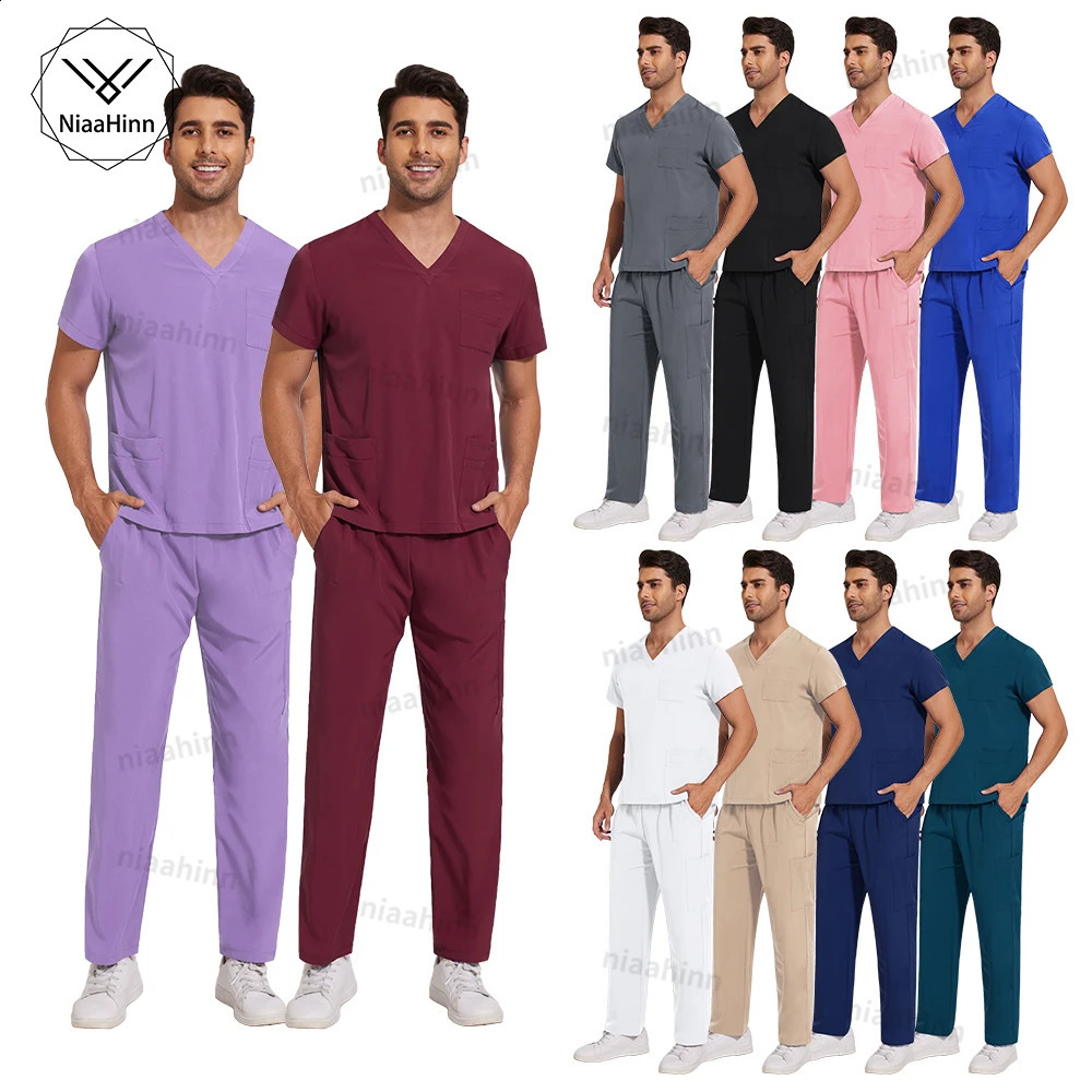 Nursing Scrubs Set AntiWrinkle Gown Wholesale Hospital Scrub Top Doctor Nurse Special Uniform Men Women 250218