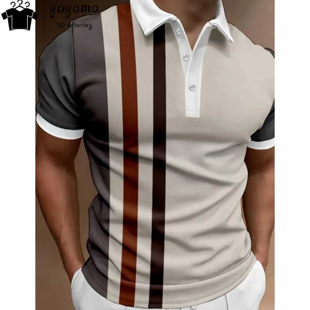 Fashion Polo Shirt For Men 3D Stripe T-Shirt Tops Summer Short Sleeve High Quality Polo Shirts Black Tees Casual Mens Clothing XJ250605