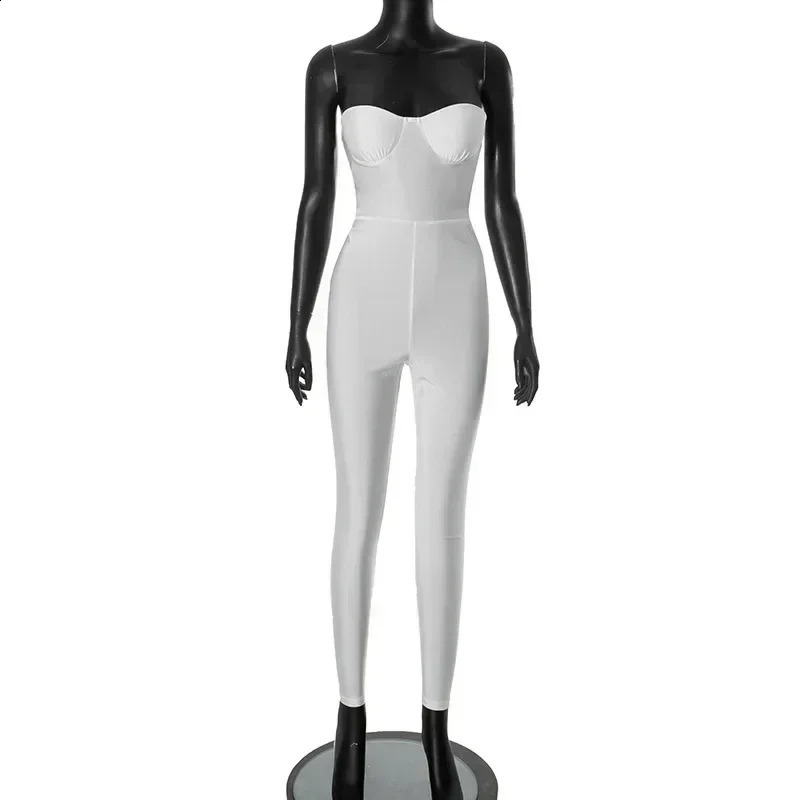 Womens sexy strapless tight fitting sleeveless high waisted white jumpsuit womens backless Tunics onepiece set nightclub streetwear 250218