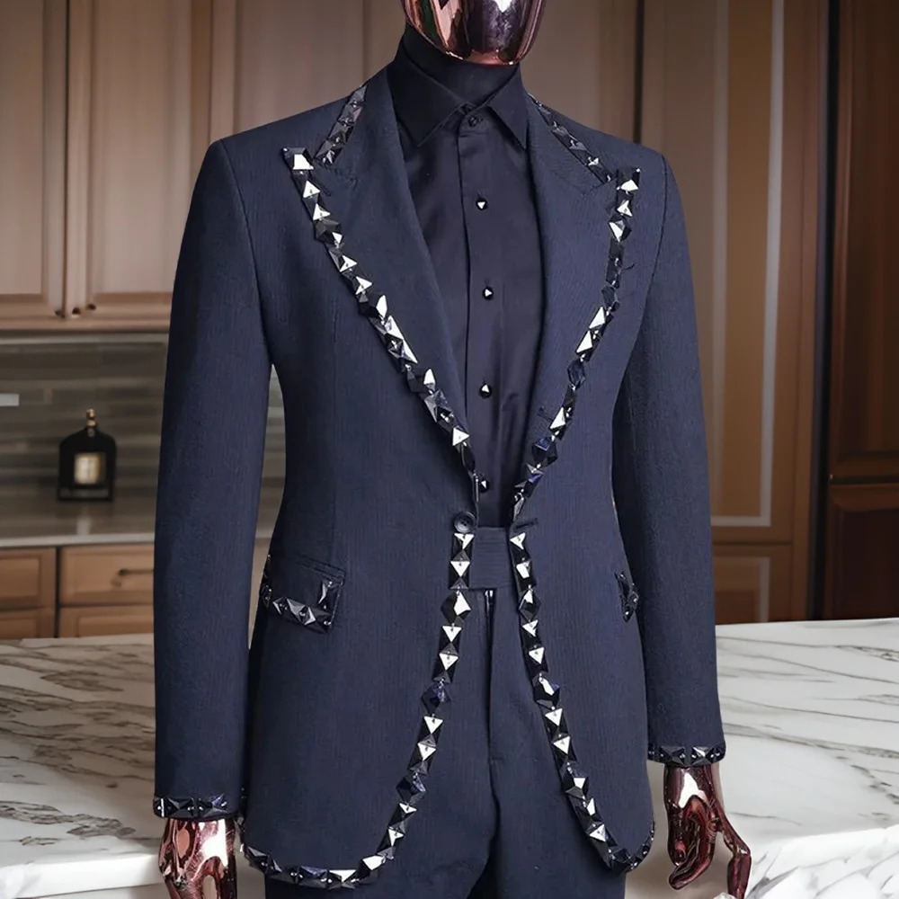 Beaded Wedding Suits for Men Notched Lapel Custom Blazer Set 2 Pcs Groom Tuxedo Groomsman Fashion Costume Jacket with Pants 250213