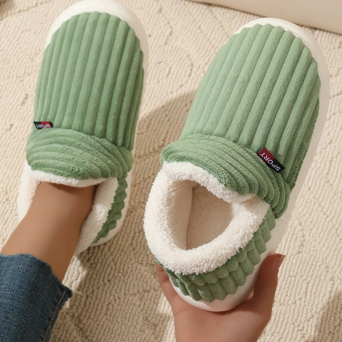 KIDMI Winter Mens Slippers Warm Women Slippers Outdoot Nonslip Men Cotton Boots Fluffy Fuzzy Men Shoes Casual Furry House Shoes 250214