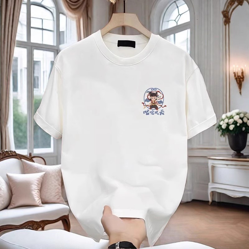 Summer 2025 China-chic Fashion Personality Versatility Casual Trend Nezha Personality Print Men's Designer Round Neck Cotton Short Sleeve T-shirt