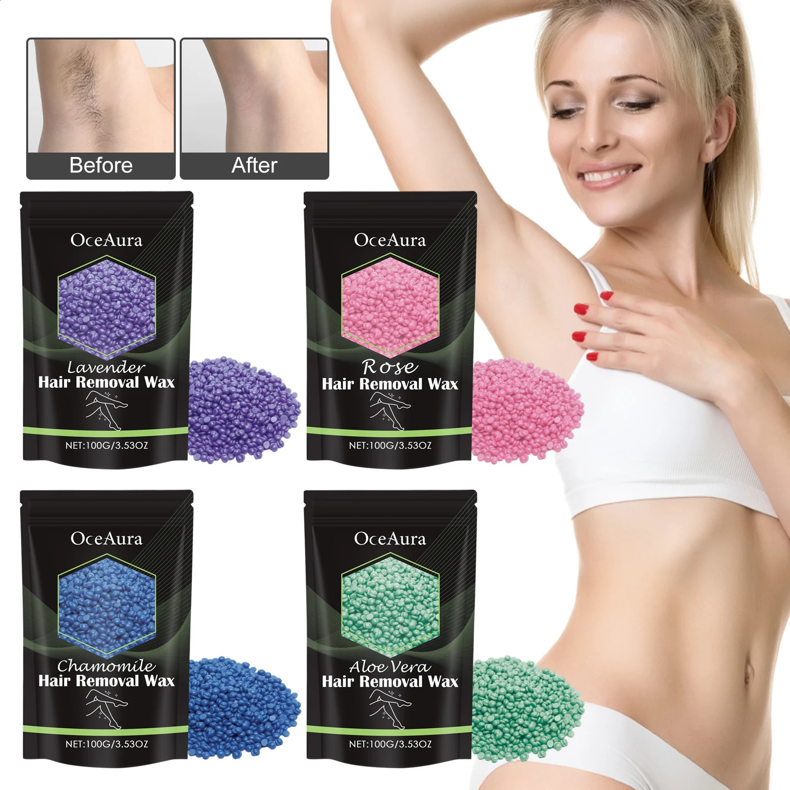 OceAura 100g Hair Removal Wax Beans Armpits Legs Whole Body Quick Gentle and Non Irritating Dry Smooth Skin 250217