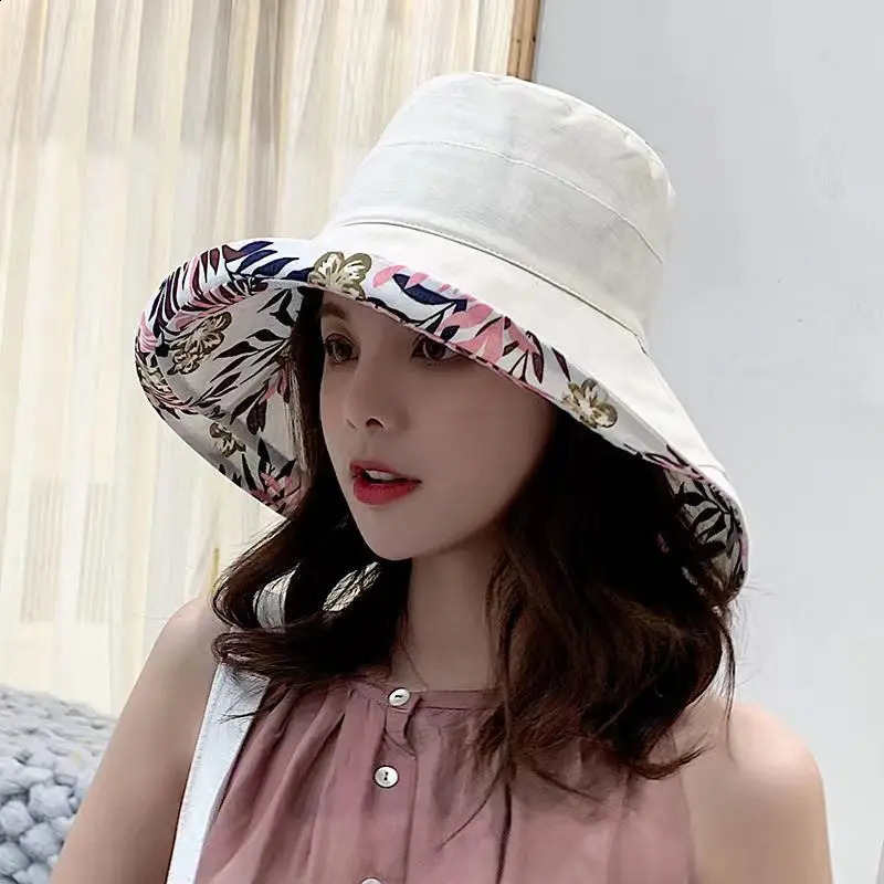 2023 Womens Hat Bucket Panamanian Women Four Seasons Fisherman Big Brim DoubleSided Sun Visor C 250117