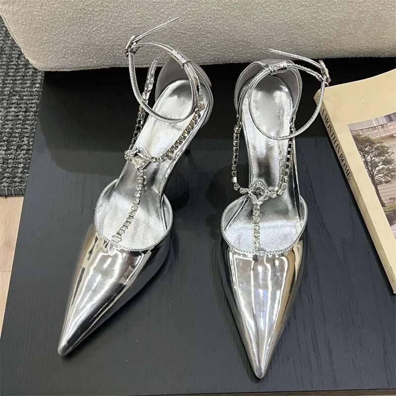 Fashion Elegant Crystal Pointed Toe Buckle Strap Women Pumps Sexy Thin High Heels Shoes atos De Mujer