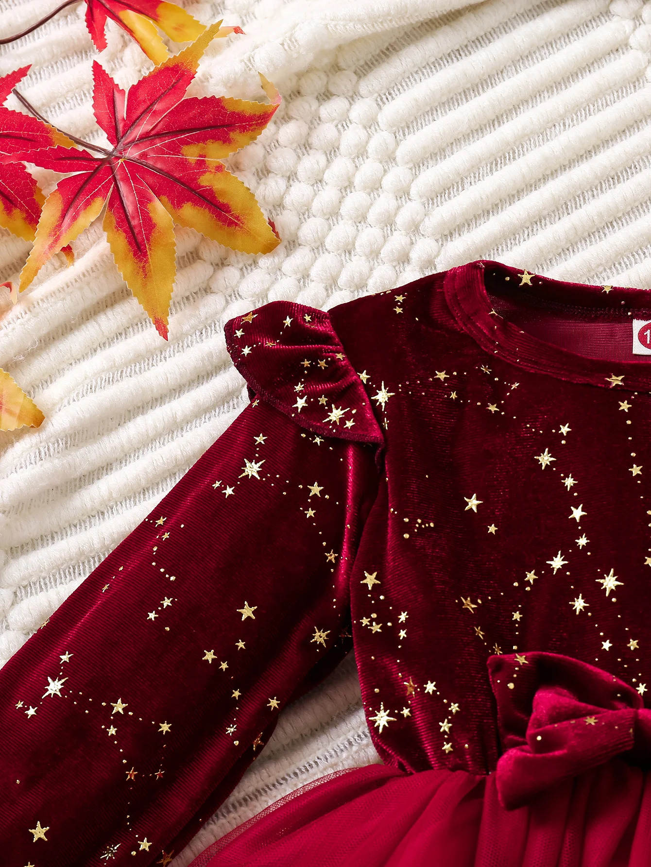 Toddler Girl Party Dress Autumn Winter 1-8 Years Children Christmas And Year Princess Dress Red Velvet Gown Stars Mesh Dress 250311