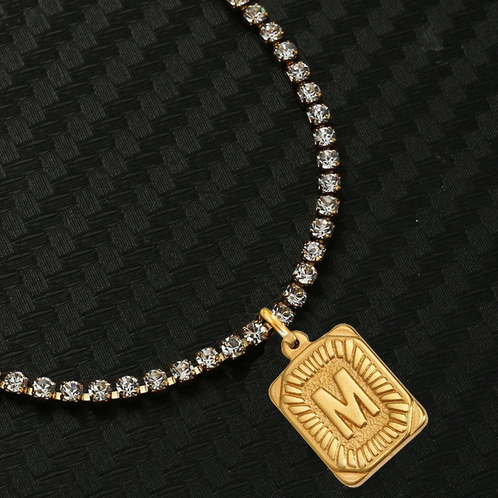 26 Initial Bracelet Women Gold Plated 2MM CZ Tennis Chain AZ Alphabet Charm 316L Stainless Steel Birthday Gifts Jewel 250213