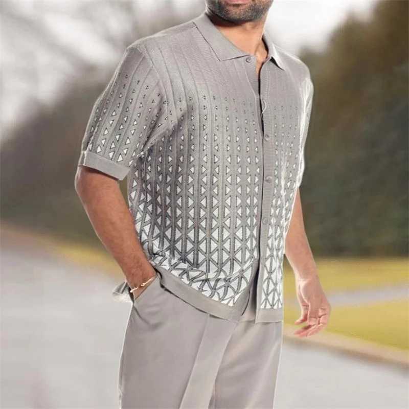 Mens tops + trousers casual fashion suit shirt pants 2-piece set summer new print mens wear Harajuku retro party outdoor menXJ250218