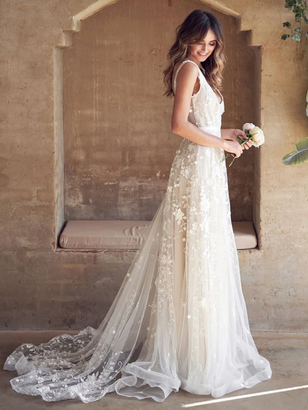 Blush Pink Wedding Dresses Straps Tulle Lace Applique Sweep Train Plus Size Wedding Bridal Ball Gown Vestido de novia 03