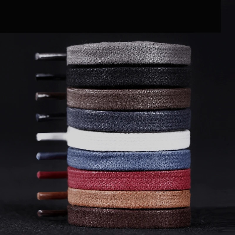 1Pair Waxed Cotton Shoelaces 8mm Width Flats Waterproof Shoe laces Unisex Boots Casual Sneakers Shoelace Leather Laces Shoes 250219