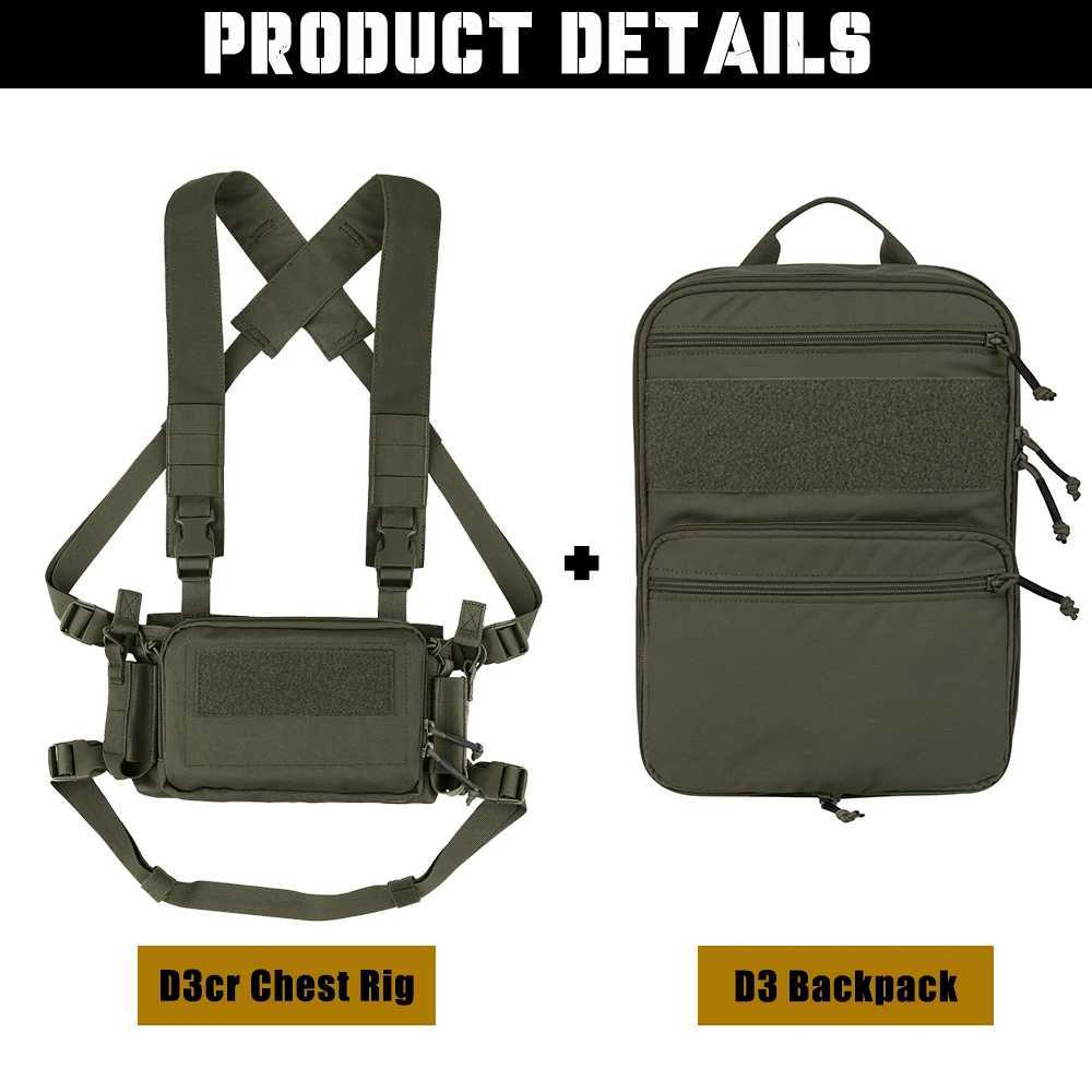 KRYDEX Tactical D3CR Chest Rig Vest with D3 Flatpack Backpack Bag Rifle Pistol Mag Pouch Hunting Airsoft Accessory Ranger GreenXJ250219