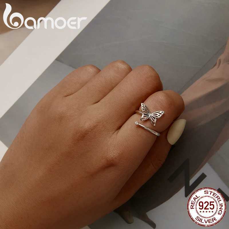 BAMOER Authentic 925 Sterling Silver Cute Butterfly Adjustable Finger Rings 14K Gold Plated Adjustable Ring 2 Colors SCR448XJ250219