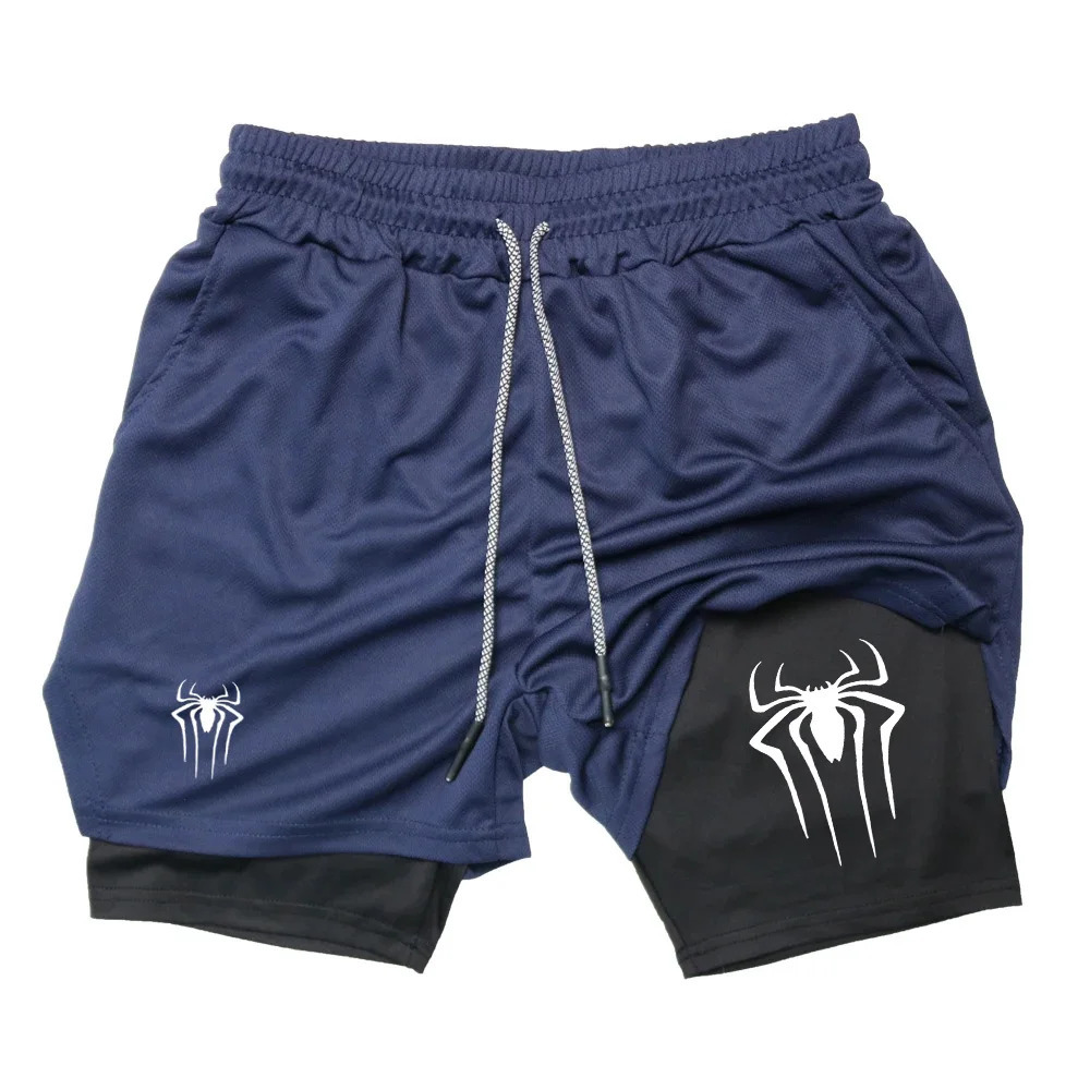2024 Shorts for Men Summer Spider Printed GYM Casual Sports Compression Workout Running Mesh 2 in 1 Sport Short Pants 250219