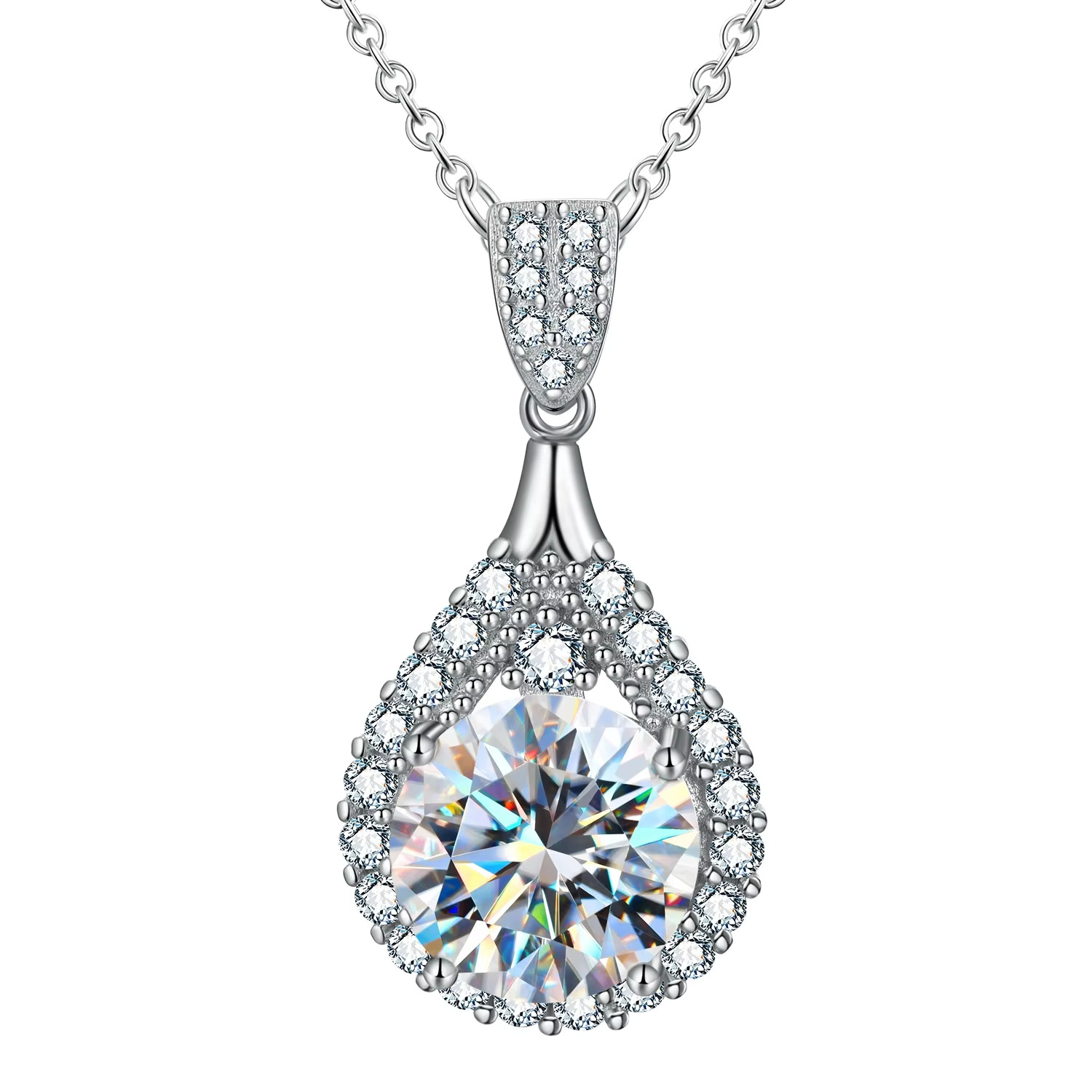Fashion Moissanite Dia Jewelry 5ct Rose Red Water Drop Necklace Real Sier Chain for Women Engagement Wedding