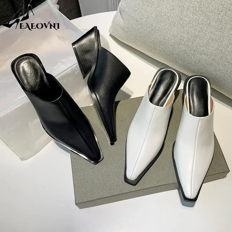 Shoes Mules For Women Slippers Casual Loafers Slippers Slides Square Toe Low On A Wedge Heels Block Cover Fashio 250213