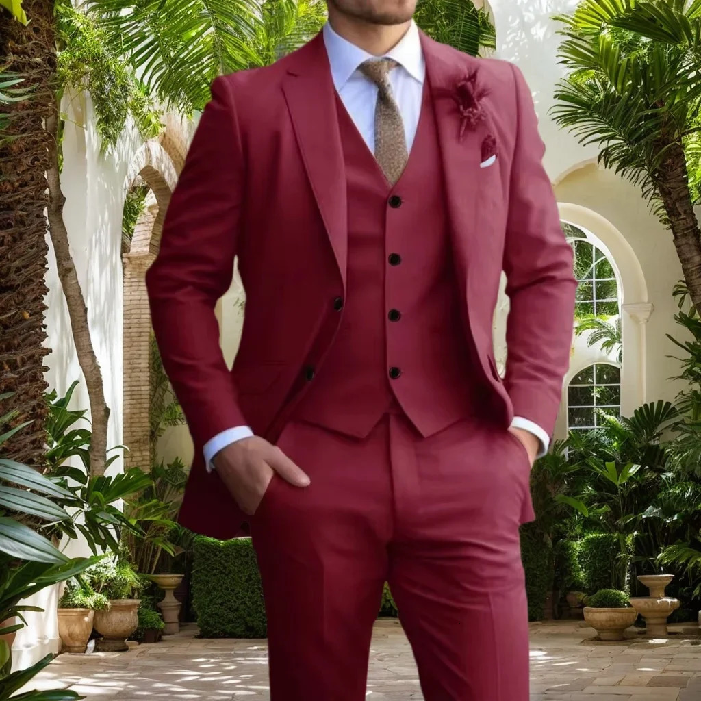 Elegant Suit for Men 3 Piece Blazer Vest and Pant Set Notched Lapel High Quality Tuxedo Mens Suit Wedding Dress Business Jacket 250213