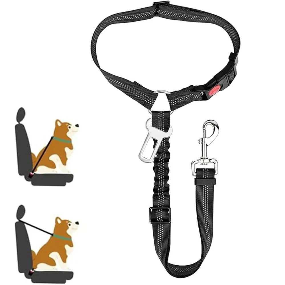2-in-1 Dog Car Seatbelt Headrest Restraint Adjustable Reflective Pet Safety Seat Belt Clip Buckle Tether Large Medium Small DogsXJ250218