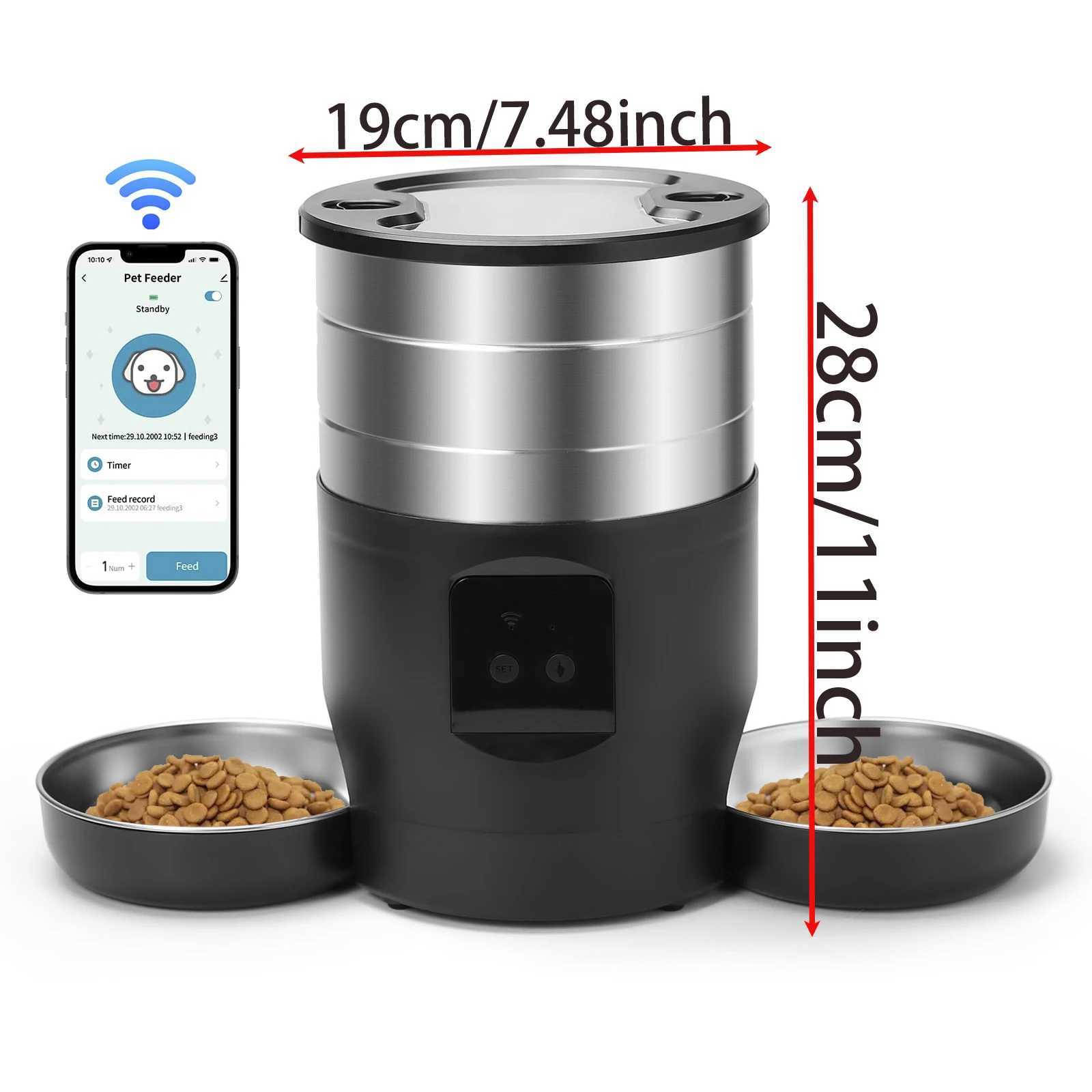 Dog Feeders 4.5L button WiFi automatic cat feeder includes two stainless steel bowls intelligent pet cat and dog food dispenser and pet feeder H250218