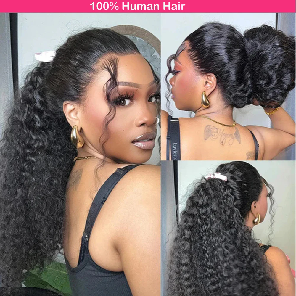 Deep Water Wave Drawstring Ponytail 100% Real Human Hair Extensions Brazilian Natural Hairpiece With Clip Ins Remy Pony Tail 120g 14inch