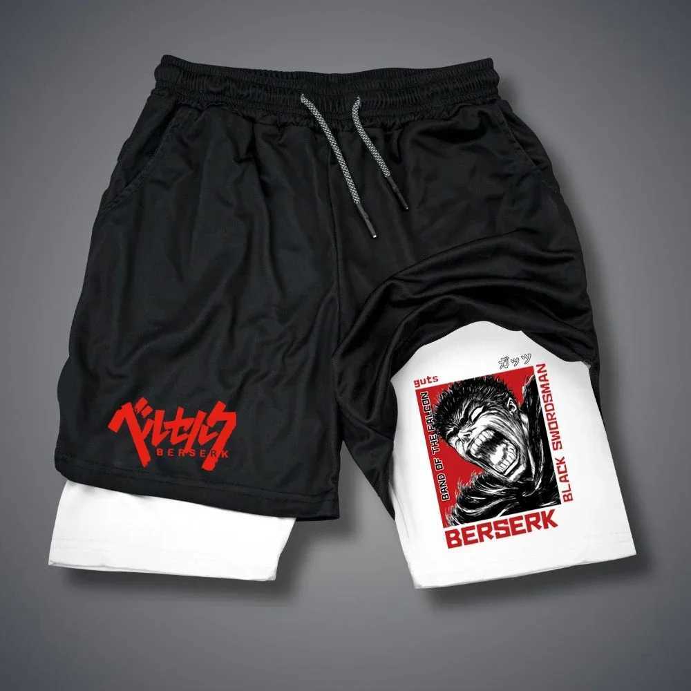 Mens Shorts Gothic Style Skull Print Double-deck 2-In-Running Shorts Summer Thin Sportswear Training Short Pants Y2K Clothes W250219