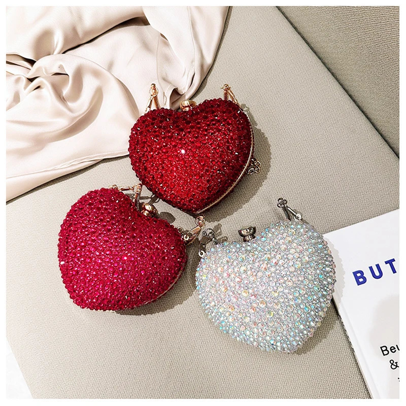 y Diamond Heart Shape Clutch Evening Bag Shiny Crystal Handbag Wedding Dress Party TopHandle Shoulder Rhinestone 250218
