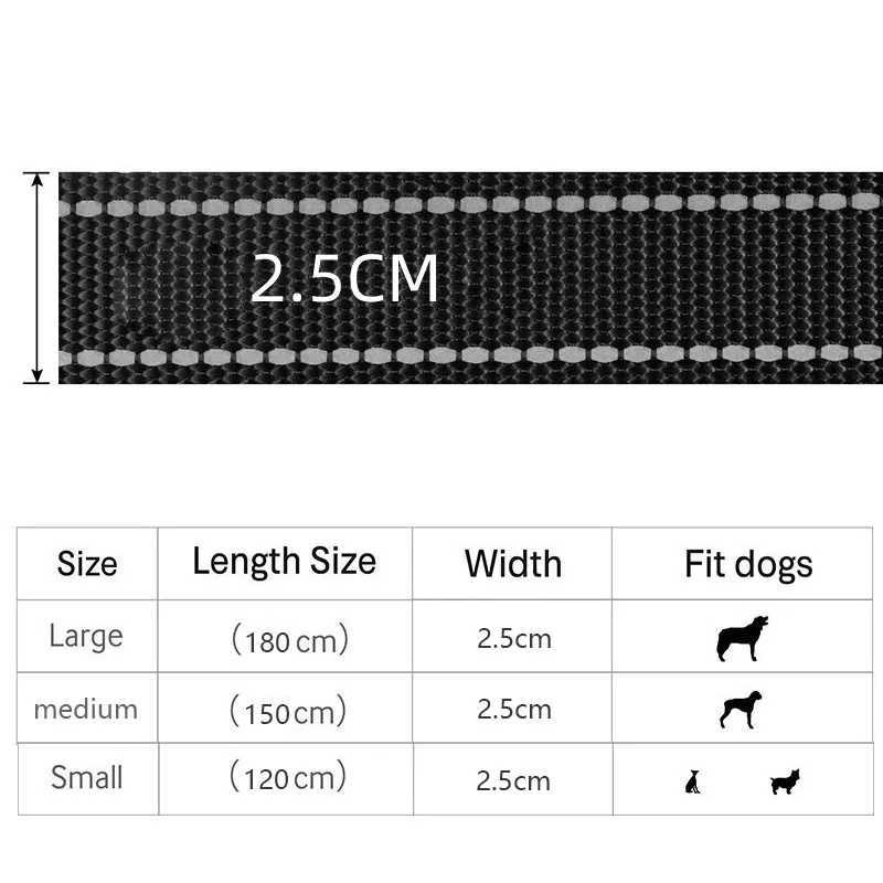 1.2/1.5/1.8m Two Handle Heavy Duty Double Handle Nylon Dog Leash For Training Control Guard Rope Walking Cats Dogs Harness LeadXJ250218