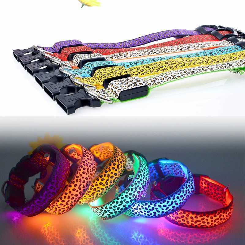 Leopard Nylon Pet Dog Collar For Small Dogs Cat LED Light Night Safety Adjustable Glowing Necklace Puppy Collar Perro AccesoriosXJ250218