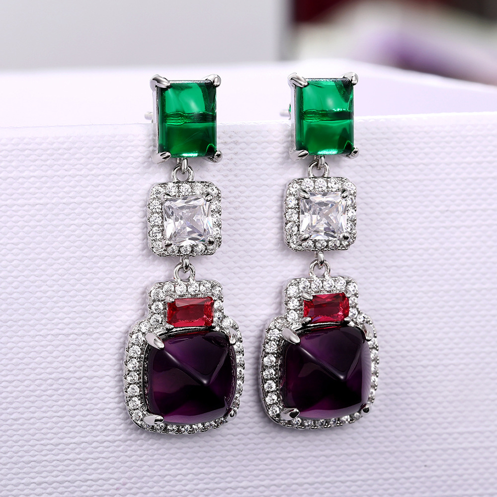 Choucong Brand Dangle Earrings Luxury Jewelry 925 Sterling Silver Princess Cut Emerald 5A Cubic Zircon CZ Diamond Amethyst Party Lady Women Earring Gi
