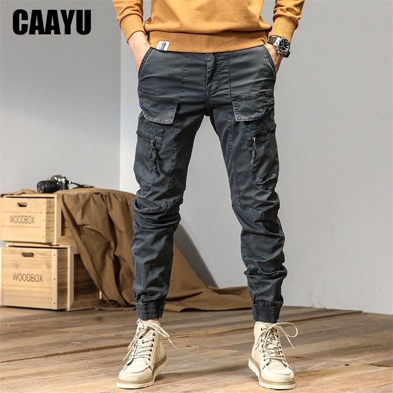 CAAYU Joggers Cargo Pants Men Casual Y2k Multi-Pocket Male Trousers Sweatpants Streetwear Techwear Tactical Track Gray Pants Men 250214CJ