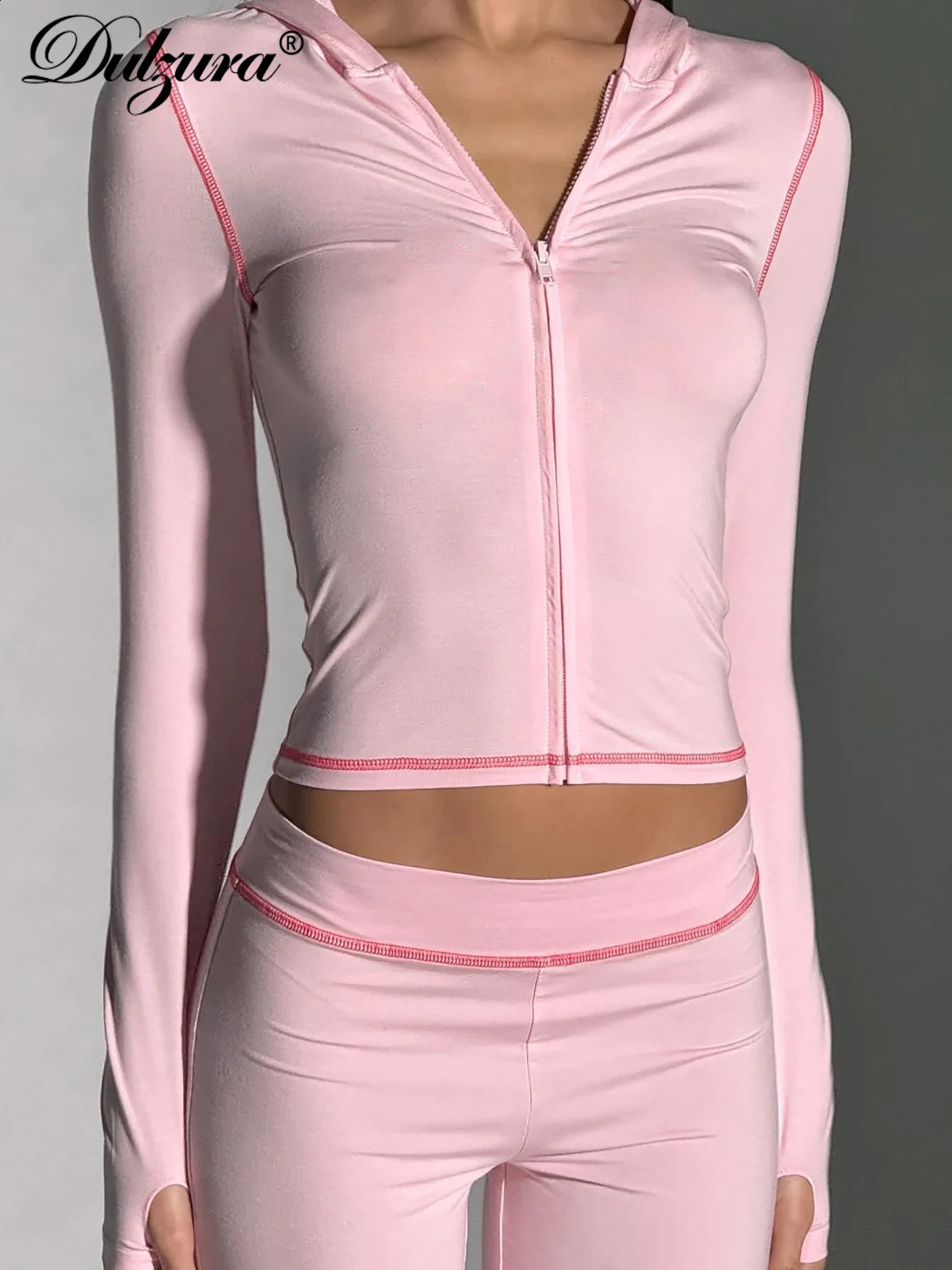 Dulzura Sexy Bodycon Matching Suits Long Sleeves Hoodies Zipper Top Pants Suit 2 Pieces Sets Women Outfits Party Club Sport Y2K 250218