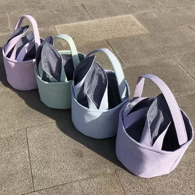 Easter Bag Favor Stripe Bunny Basket Cartoon Rabbit Long Ears Bucket Seersucker Easters Eggs Bags Kids Party Gift FY4480 0219