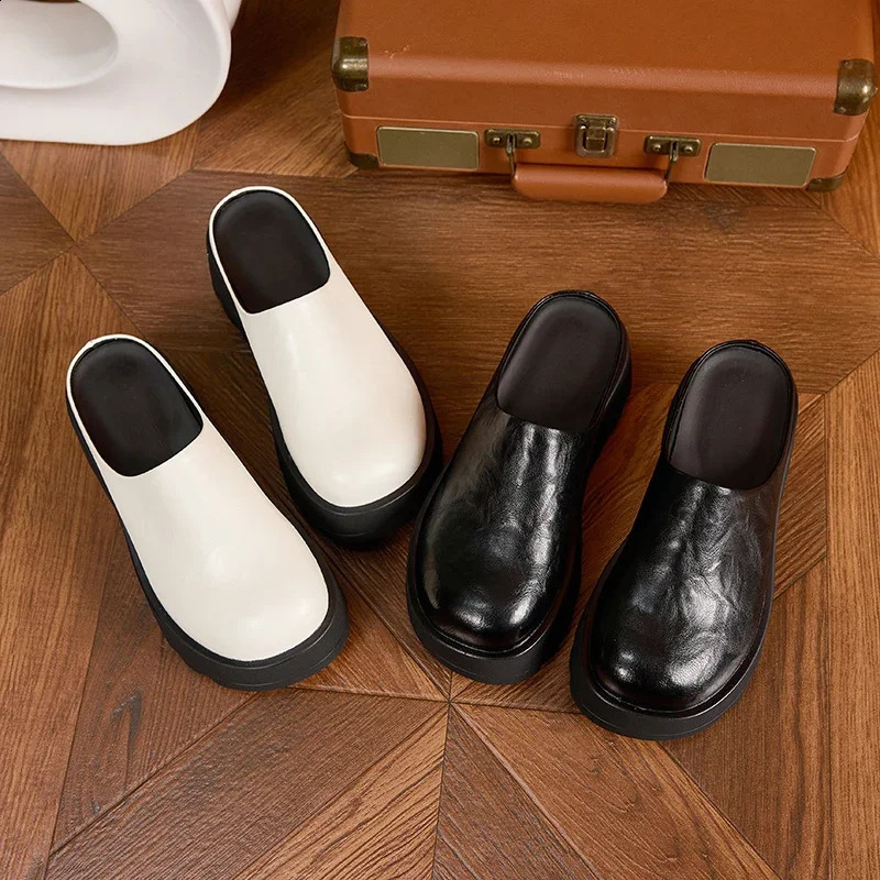 Autuspin 7cm High Heel Mule Womens Shoes Spring/Summer Fashion Thick Bottom Womens Slide Round Insole Womens 250213