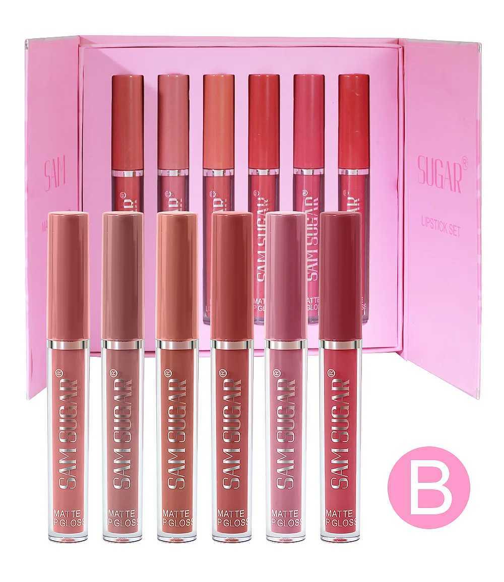 6-color/set matte long-lasting non-stick cup lip gloss set hold makeup show color lip glaze waterproof velvet Liquid lipstickW250219
