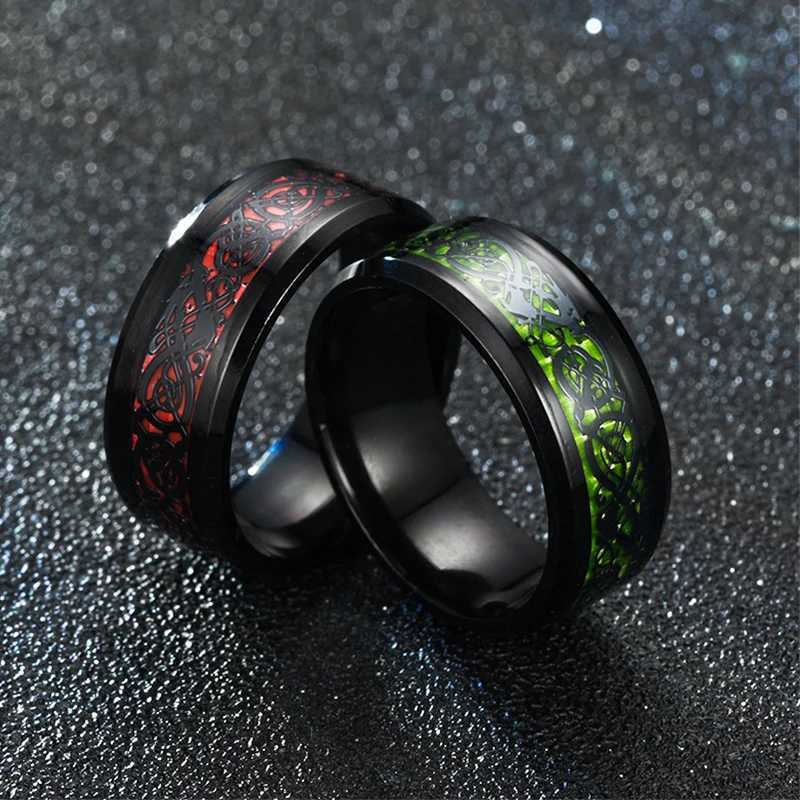 2024 Stainless Steel Dragon Ring for Men Inlay Purple Red Green Black Carbon Fiber Ring Wedding Band Jewelry Size 6-13XJ250219