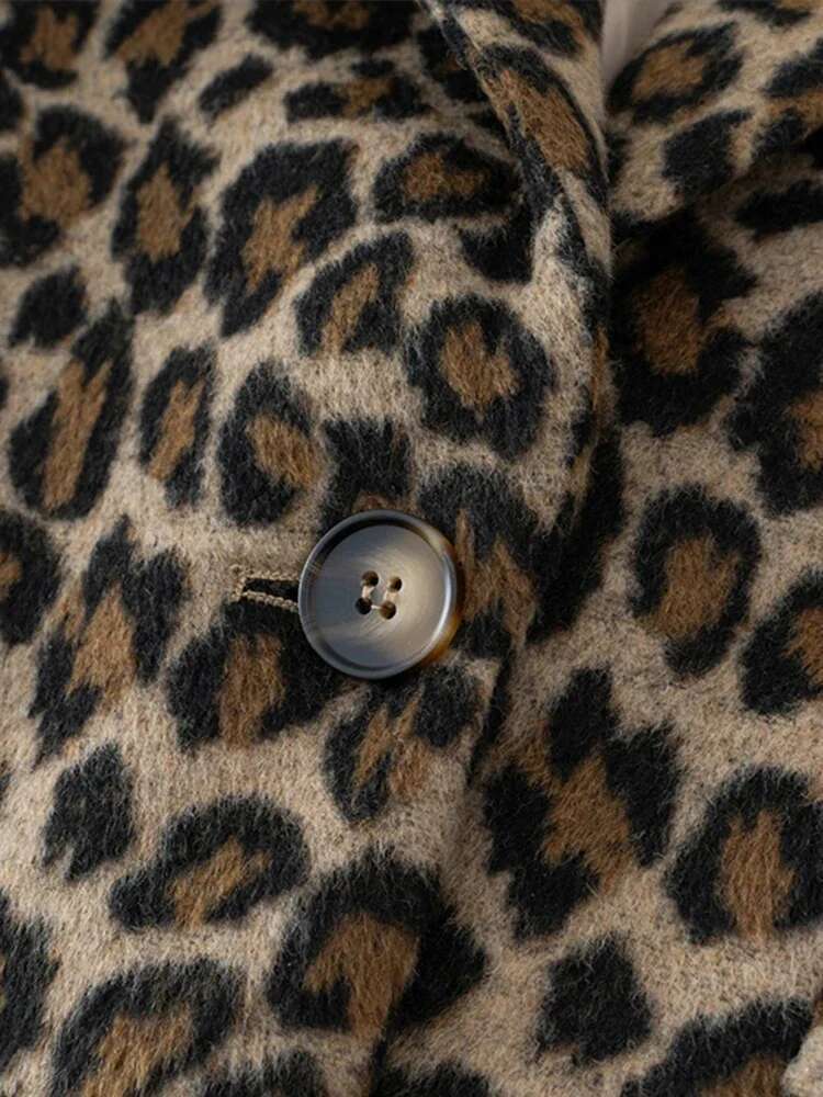 Vintage Leopard Women's Jacket Casual Lapel Single Button Coat Long Sleeve Jackets 2024 Autumn Lady New In Coats Outwears