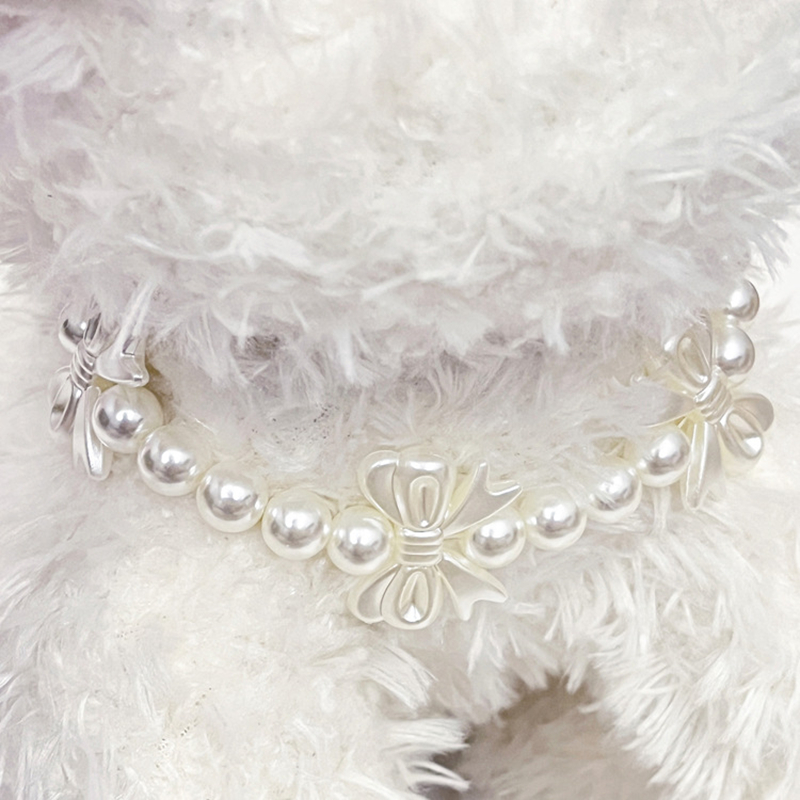 Fashion Dog Pearl Necklace with Three Shiny and Exquisite Bow Decorations, Cat Dog Neck Decoration Necklace for Female Small Medium Dogs, Adjustable P