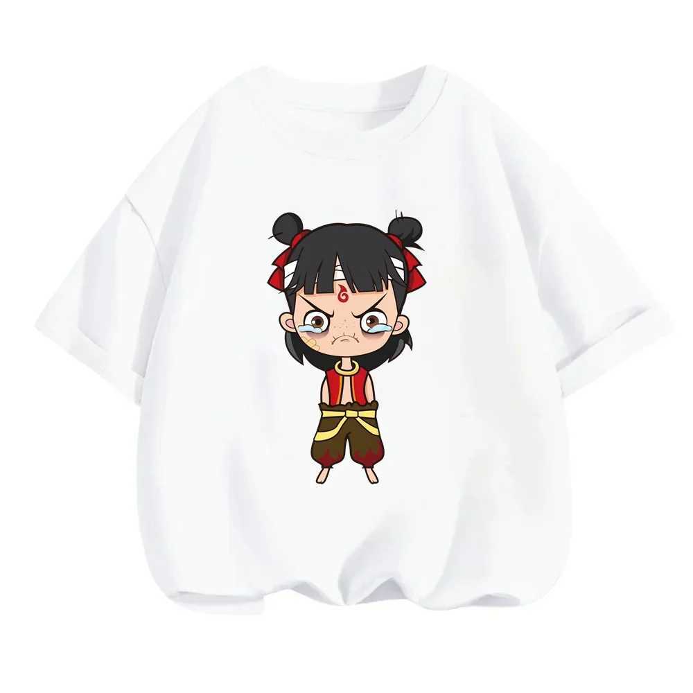 Charming Summer T-Shirts for Boy Girl Featuring Playful Nezha from Chinese Mythology Cute Fitted Q-Version Prints on O-Neck Tops M250219