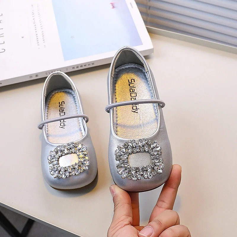 Girls Princess Leather Shoes Rhinestone Kids Ballet Shoes Fashion Shallow Non-slip Childrens Flats for Party Wedding 250219