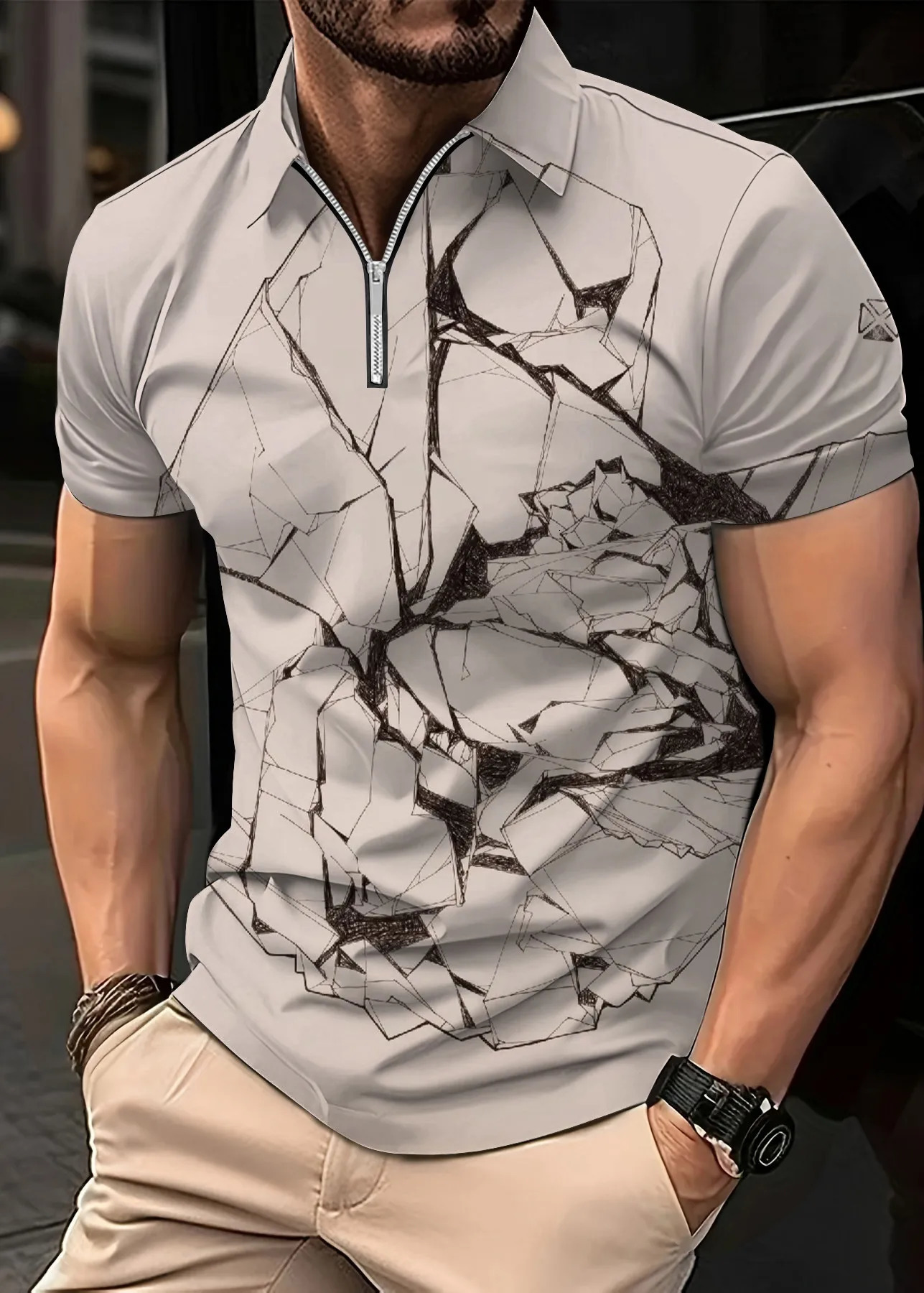 2024 Summer Mens Shirt Fashion Stripe Print Short Sleeved Flip Collar Large Casual Clothing Polo Shirts 250219