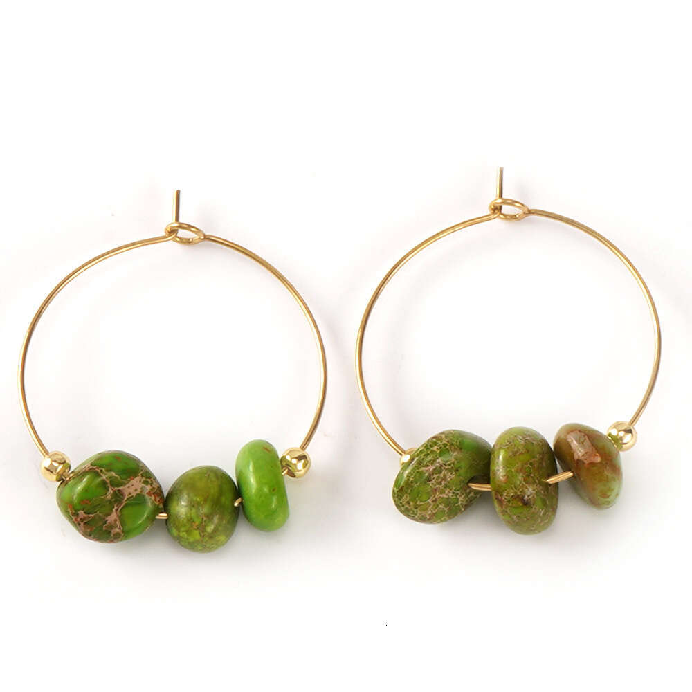 Geometric Large Circle Stainless Steel Red Emperor Crushed Half Versatile Stone Earrings