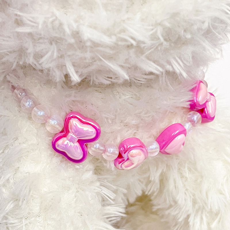 Fashion Bead Dog Necklace with Sparkling Bow Heart-shaped Decoration, Exquisite Cat Dog Neck Decoration Necklace for Small Medium Dogs, Adjustable Pet
