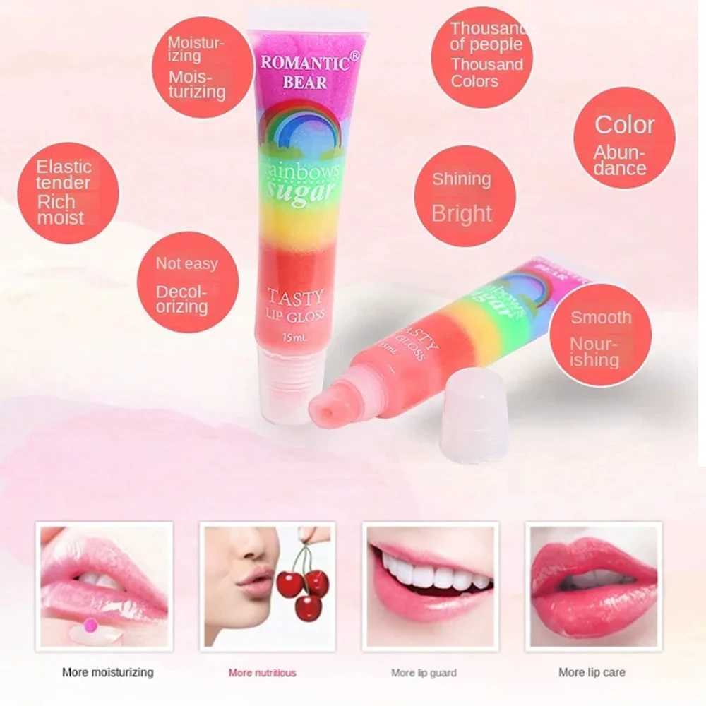 Sexy Red Lip Plumper Gloss Transparent Lip Gloss Rainbow Fruity Lip Balm Shiny Lip Tint Make up Mouth Primer Lipstick Makeup HotW250219