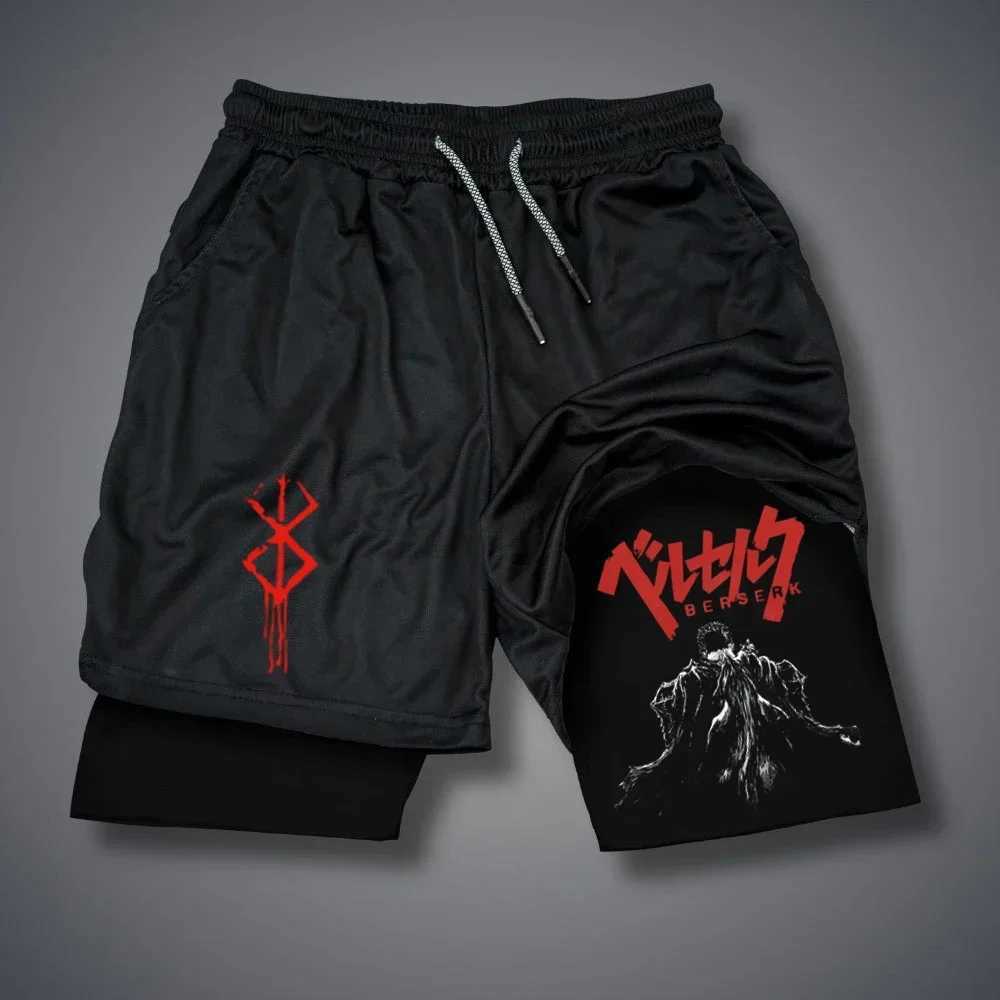 Mens Shorts Gothic Style Skull Print Double-deck 2-In-Running Shorts Summer Thin Sportswear Training Short Pants Y2K Clothes W250219