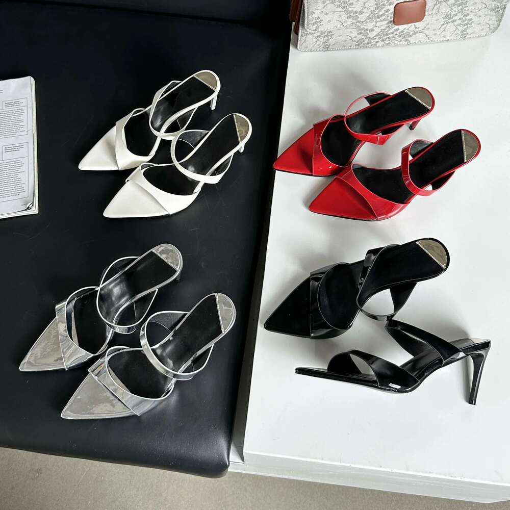Summer Thin High Heels Women Slippers Fashion Narrow Band Pointed Toe Strippers Banquet Sandals Slides Shoes