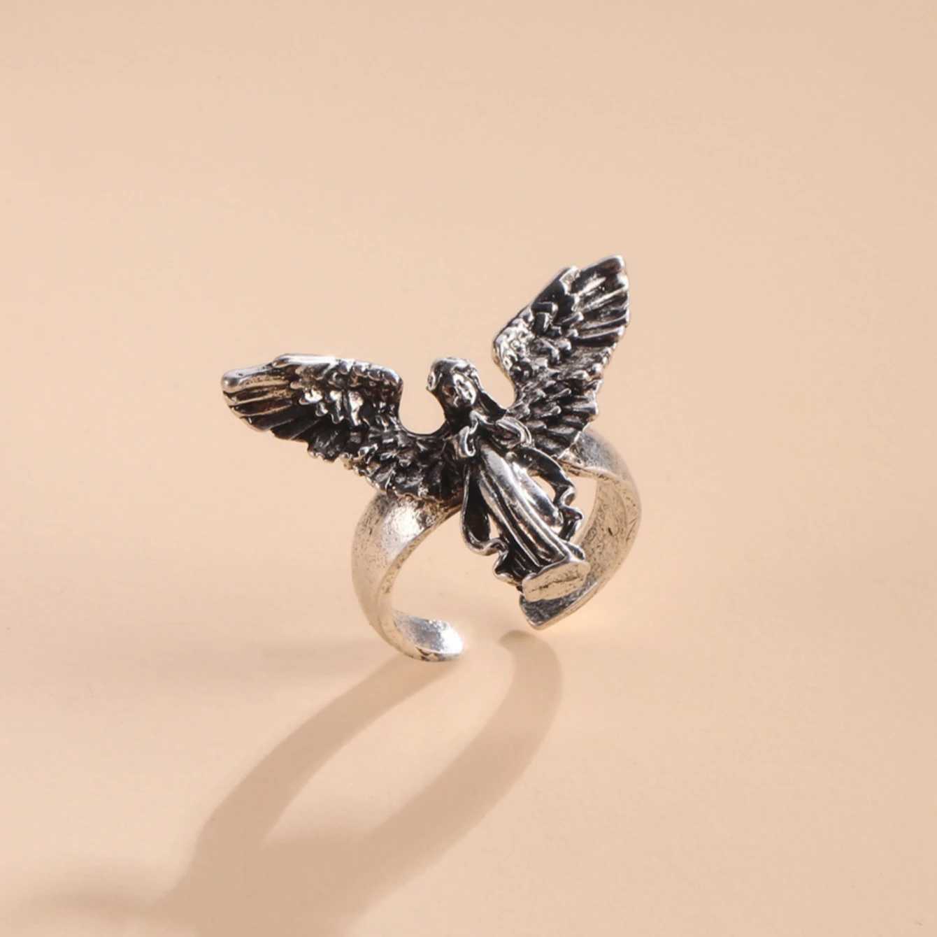 Vintage Angel Wings Rings for Men Women Antique Silver Color Opening Adjustable Natural Design Ring Jewelry GiftXJ250219