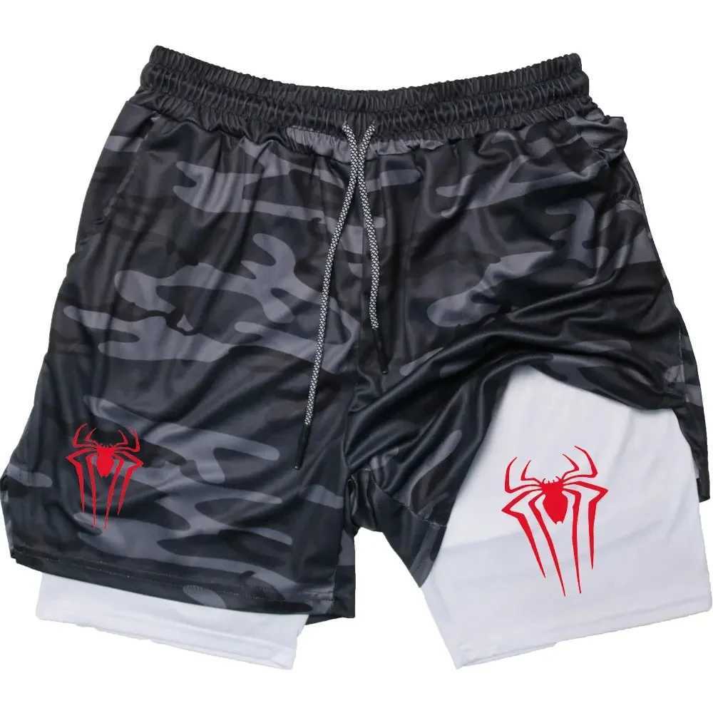 M-3XL Mens sports shorts spider print compression shorts informal training running Mesh 2-in-Performance Shorts Summer W250219