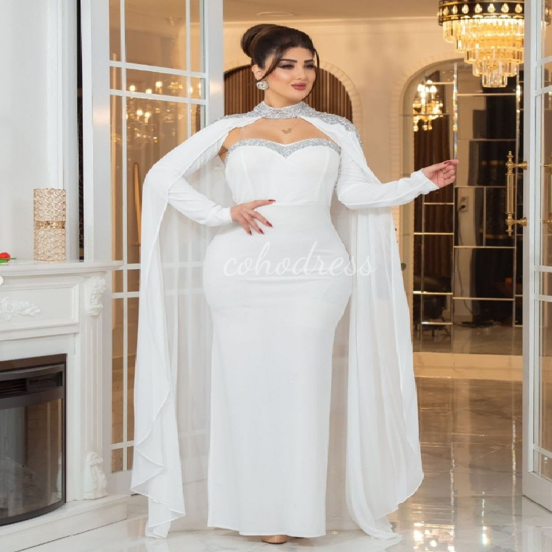 Gorgeous Royal Blue Mermaid Evening Dress With Cape 2025 Plus Size Beaded Arabic Dubai Prom Dress Formal Ceremony Gown For Special Exquisite Arabian I