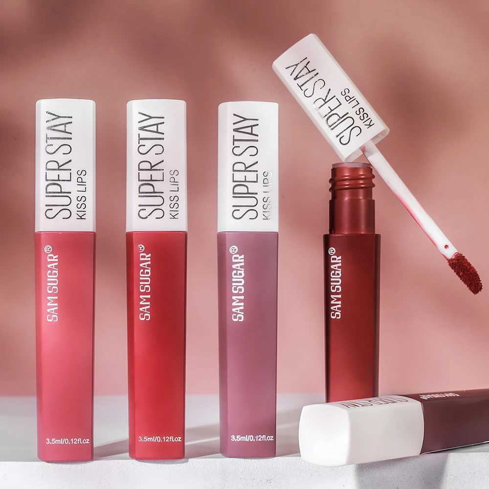 SAM SUGAR Kiss Stick Matte Lip Glaze Mist Surface Non stick Cup Holding Makeup Color Visible Lip Gloss Waterproof Velvet LipsticW250219