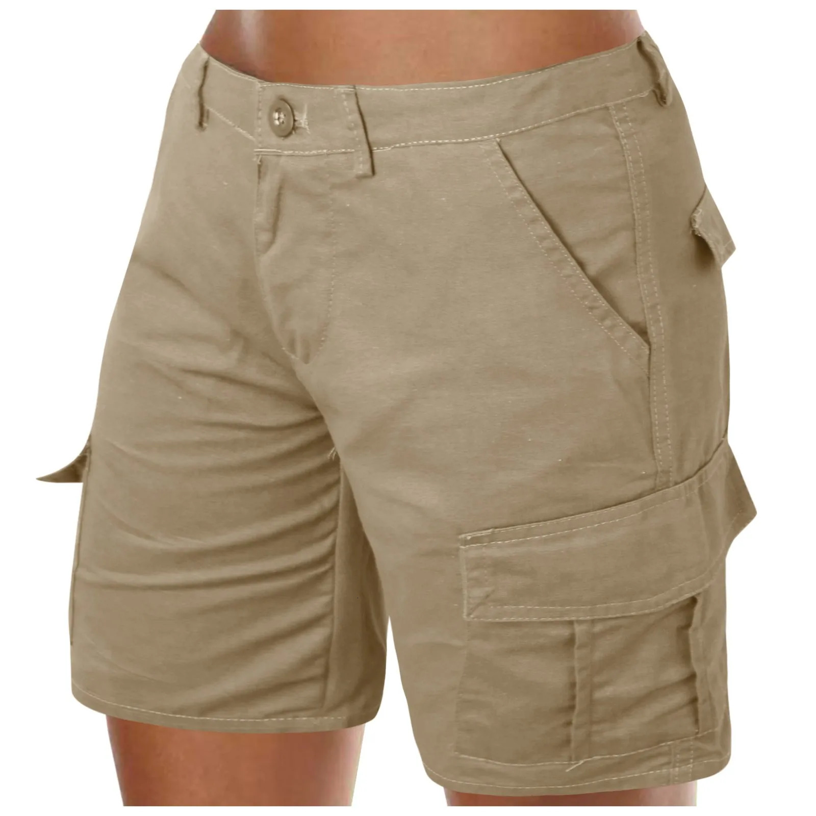 Straight retro basic comfortable womens cargo shorts loose solid color mini pants summer beach shorts button shorts 250214
